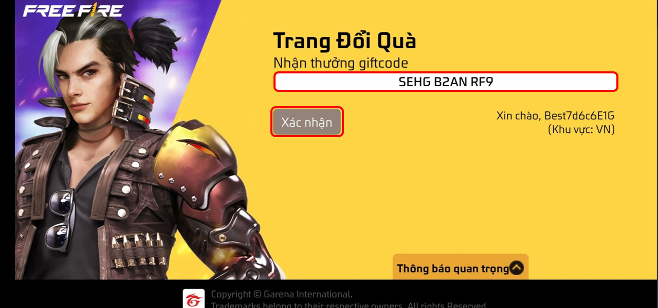 Danh sách Giftcode Free Fire Garena